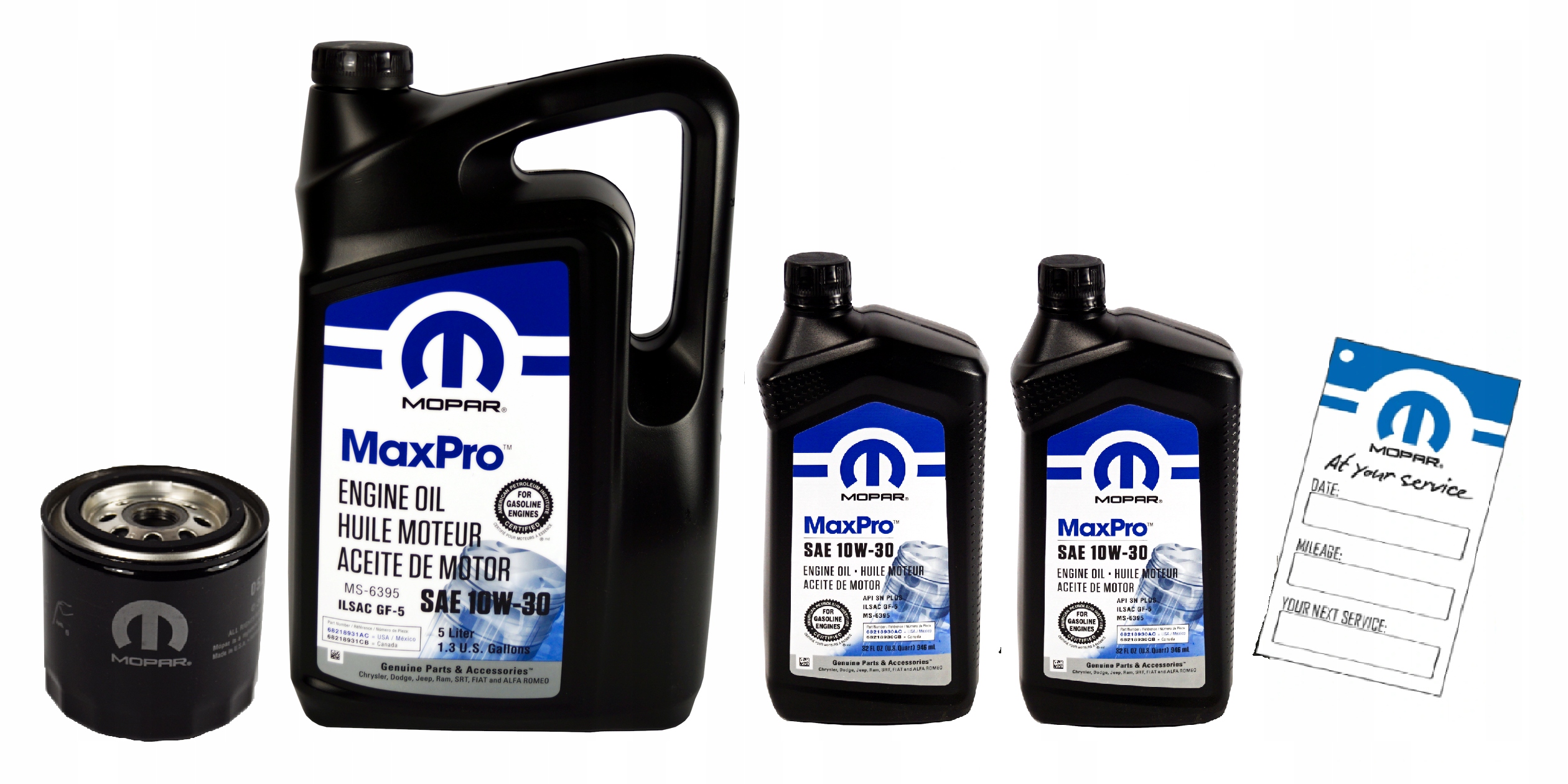 Mopar MaxPro 10W-30 6,892 l — 5 l + 2 × 0,946 l + Mopar oil filter MO-090