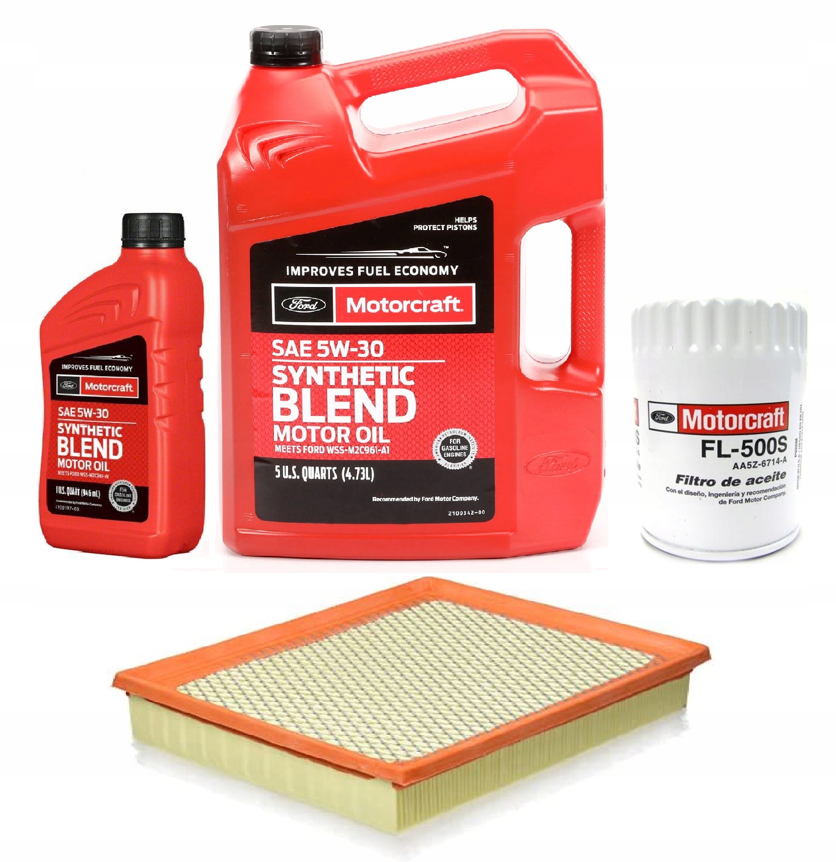 Motorcraft 5W-30 Synthetic Blend 5,676 l + FL-500S + filtr powietrza 10048