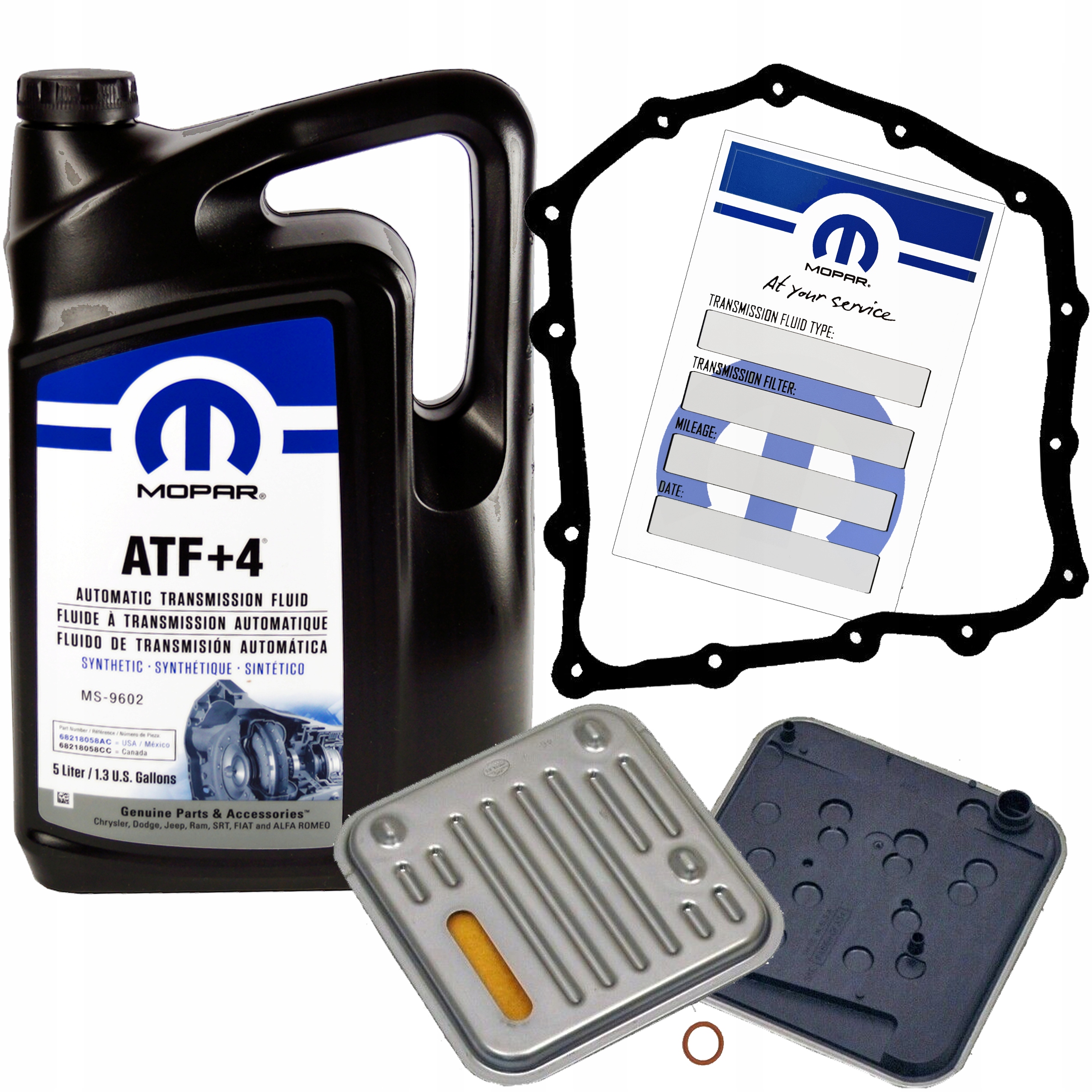 MOPAR ATF+4 5L + 58934 (MOPAR ATF+4 - Getriebeservicesatz 42RL 42RLE (13 Schrauben) - Filter + Dichtung (4-Gang))