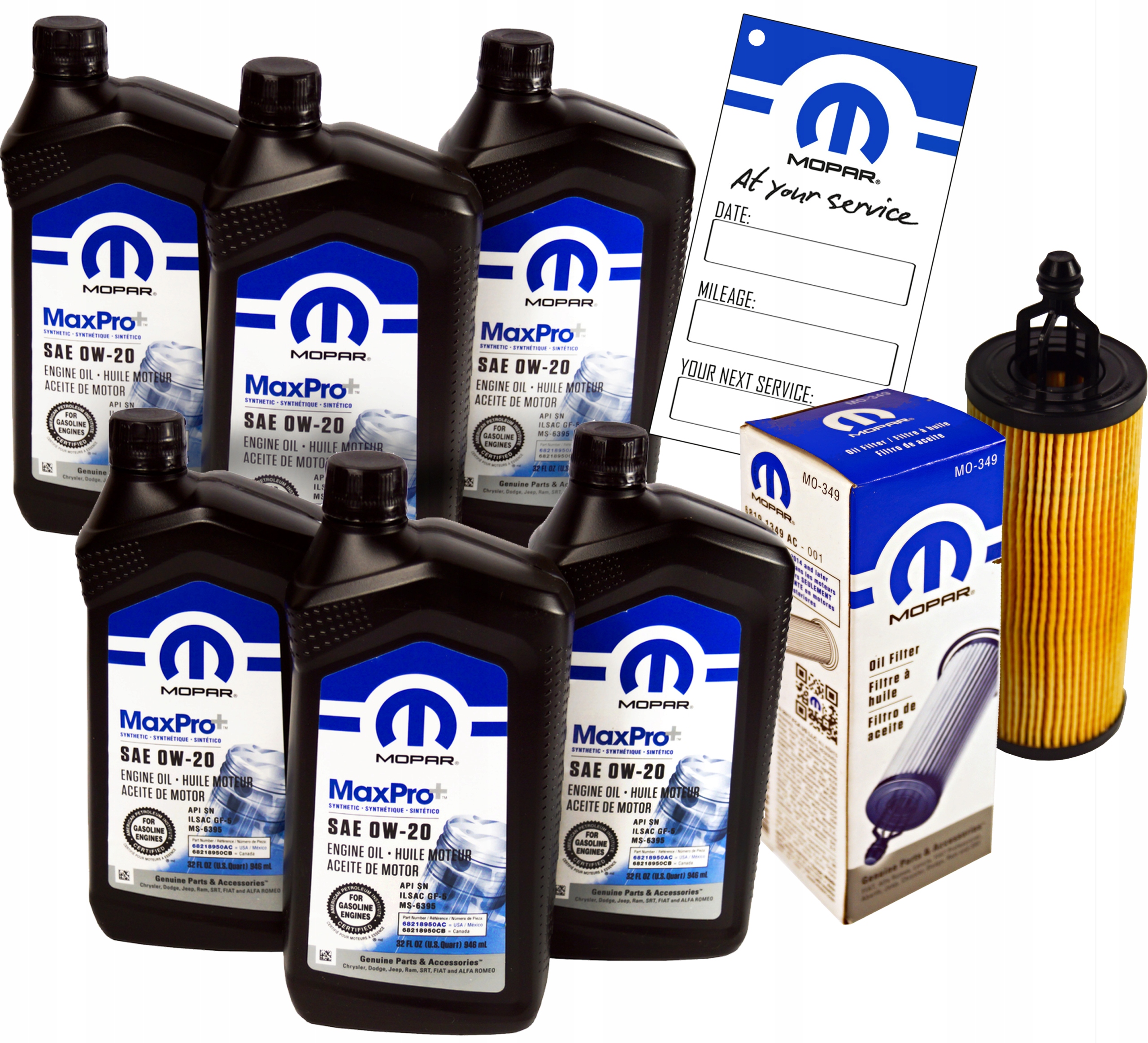 MOPAR MaxPro+ 0W20 6L + filtr MOPAR MO-349 RAM 1500 3,6 V6 2016-