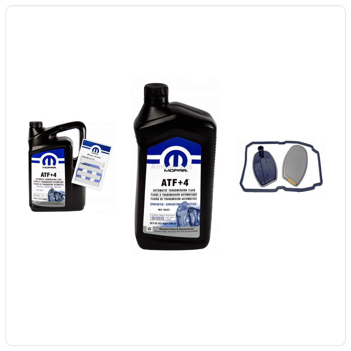MOPAR ATF+4 6L + 58845 (MOPAR ATF+4 - zestaw serwisowy skrzyni biegów NAG1 5WA580 - filtr + uszczelka (6 śrub))
