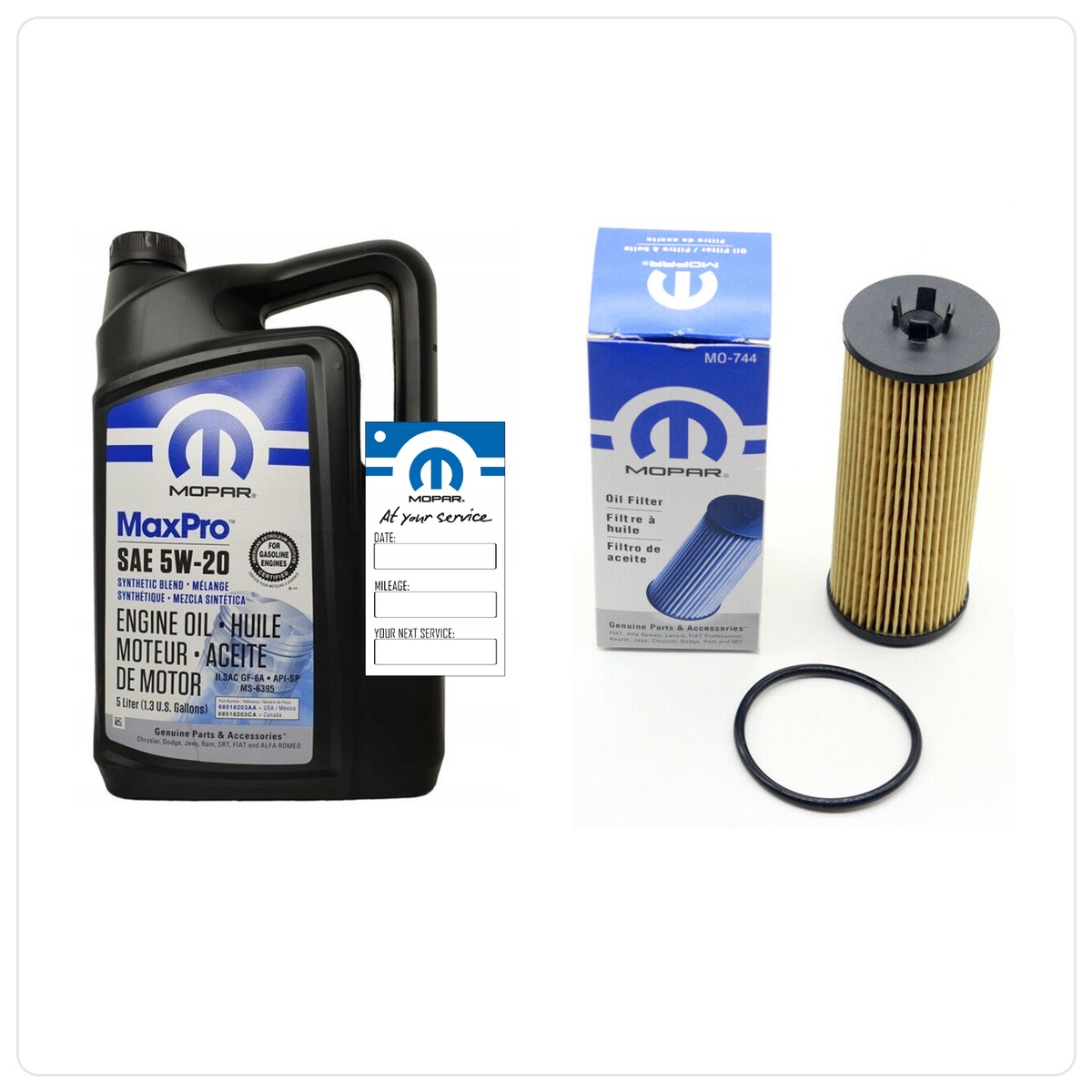 MOPAR MaxPro 5W20 5L + filtr MOPAR MO-744 Jeep Wrangler 3.6 V6 2012-2013