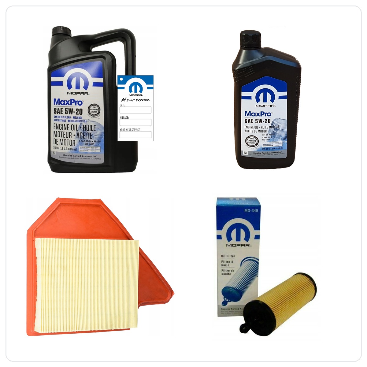 MOPAR MaxPro 5W20 6L + filtr MOPAR MO-349 + filtr powietrza Chrysler Town&Country 3.6 V6 2014-2016