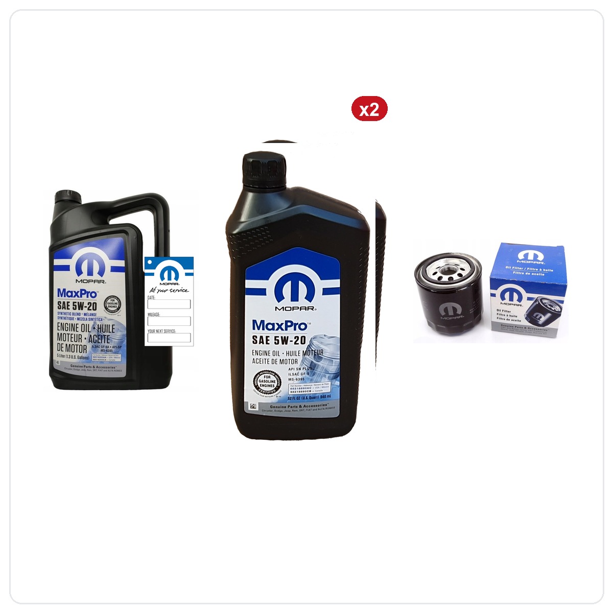 MOPAR MaxPro 5W20 7L + Filter MOPAR MO-339 Chrysler 300 5.7 V8 2016-2023