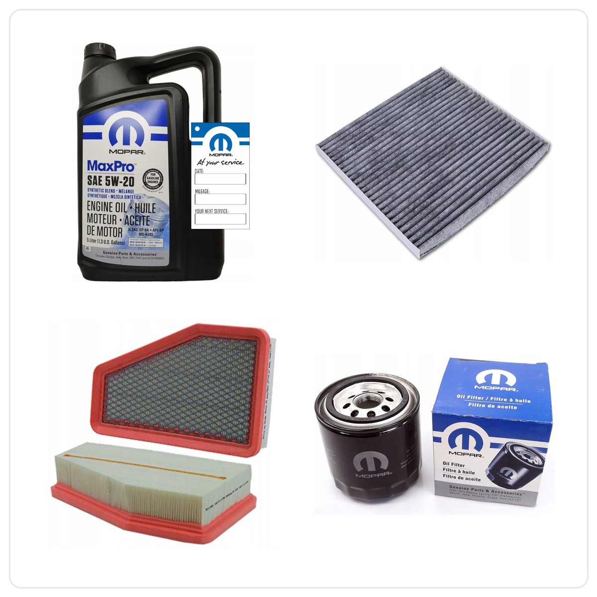 MOPAR MaxPro 5W20 5L mit Filtern Öl, Luft i Innenraum Jeep Cherokee 2,4 2019-2023