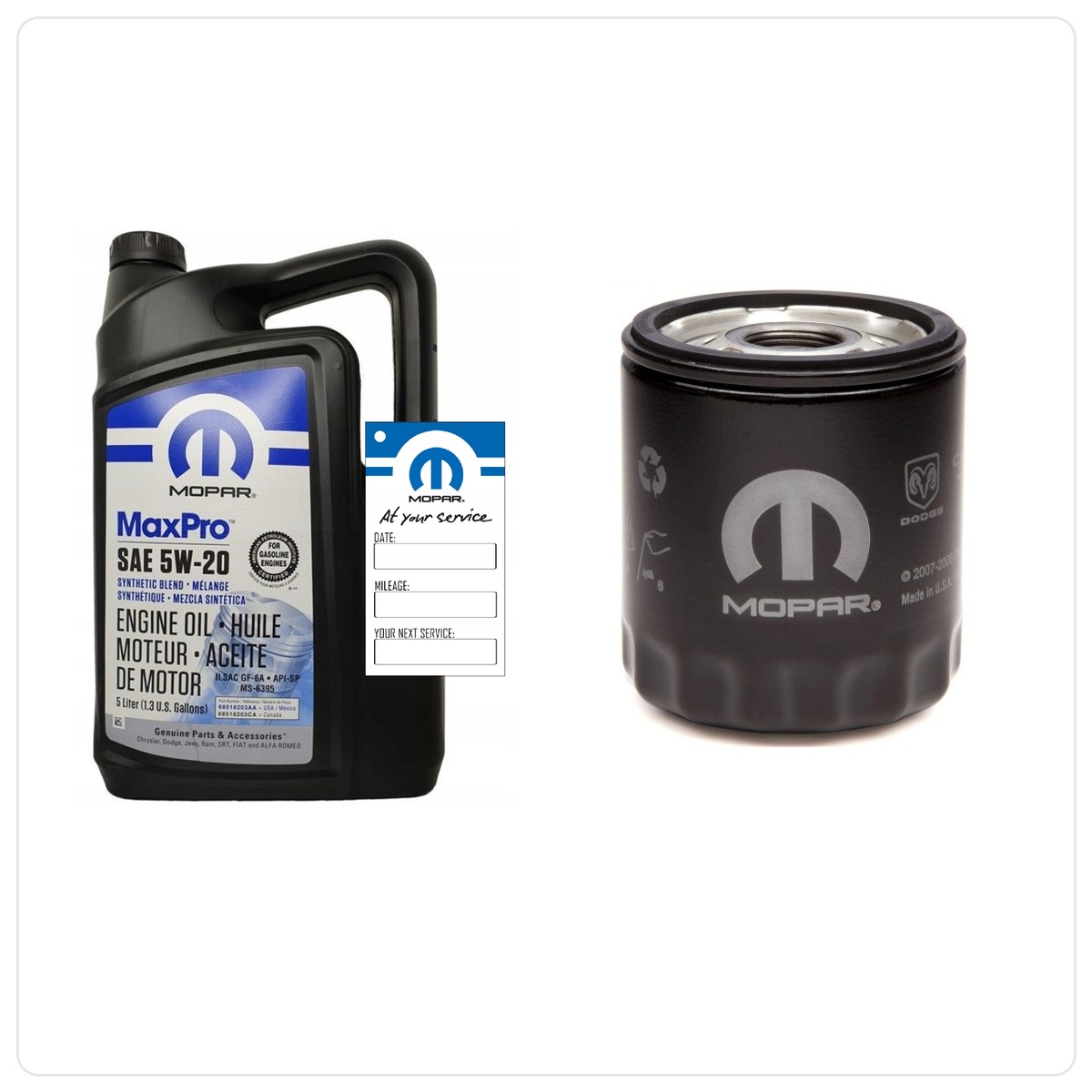 MOPAR MaxPro 5W20 5L + filtr MOPAR MO-409 Dodge Caravan / Grand Caravan 4.0 V6 2009-2010 gwint 3/4-16"