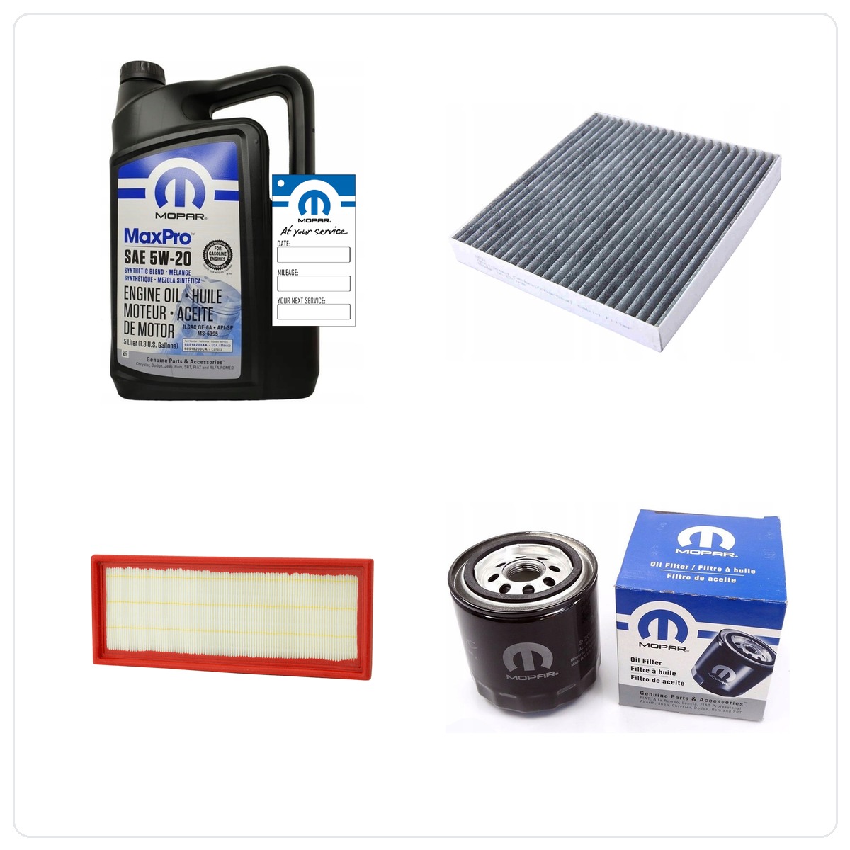 MOPAR MaxPro 5W20 5L with filters oil, air i cabin Jeep Compass 2.0 L4 2007-2010