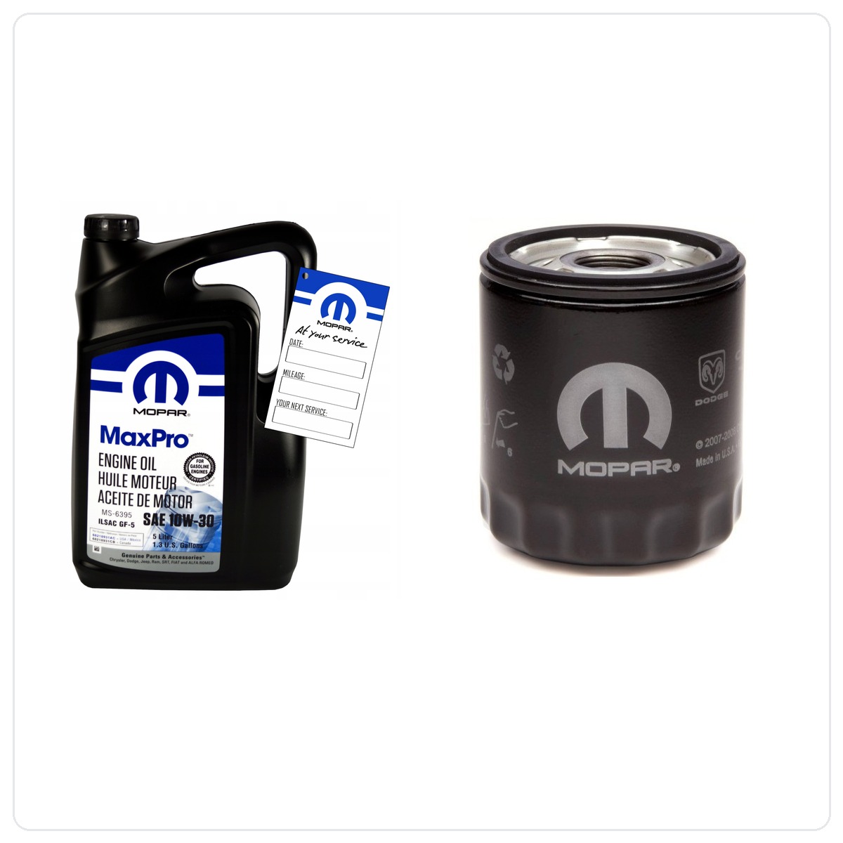 MOPAR MaxPro 10W30 5L + filtr MOPAR MO-409 Chrysler PT Cruiser 1.6 L4 16V 2002-2005